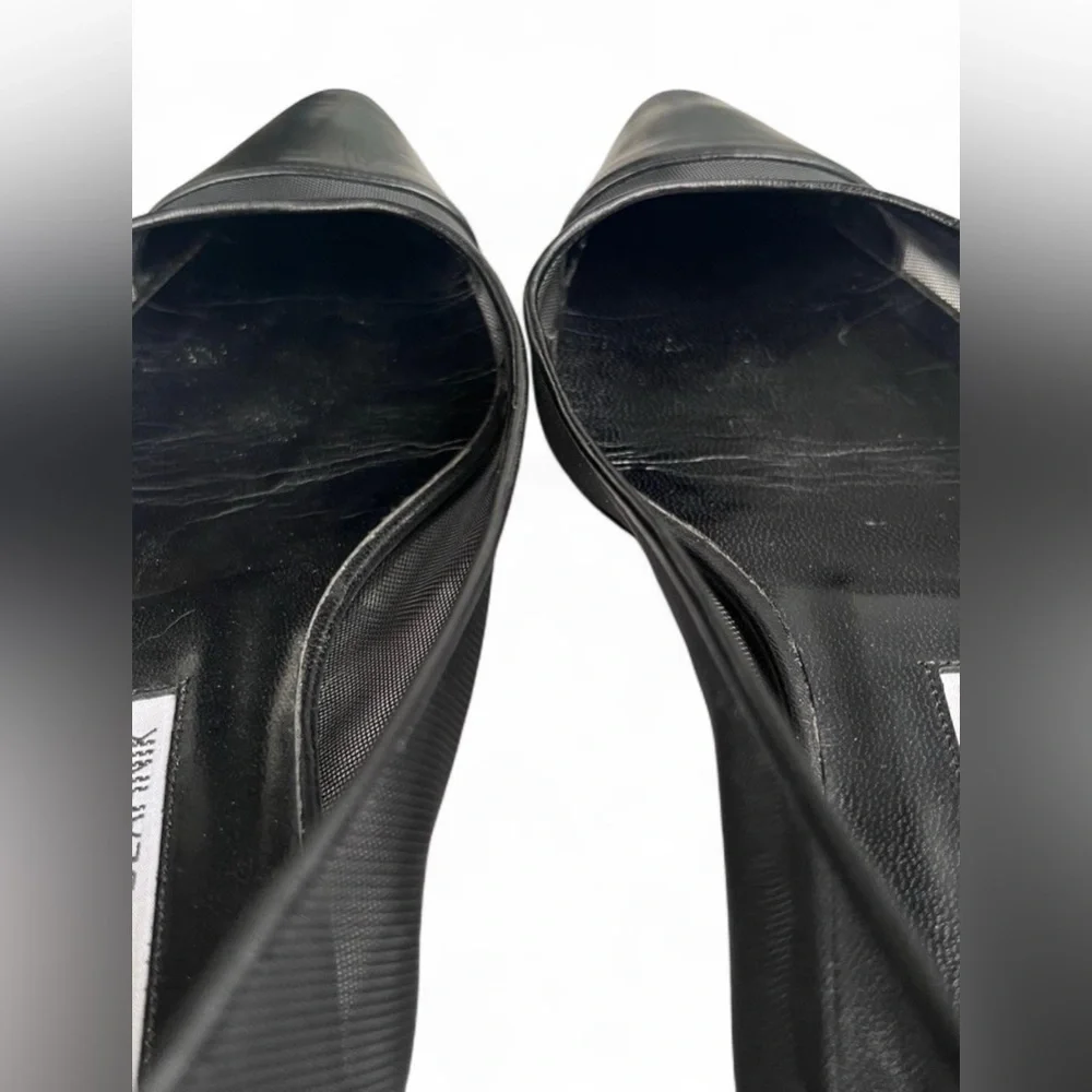 Manolo Blahnik Black Leather and Mesh Flats - Picture 7 of 10